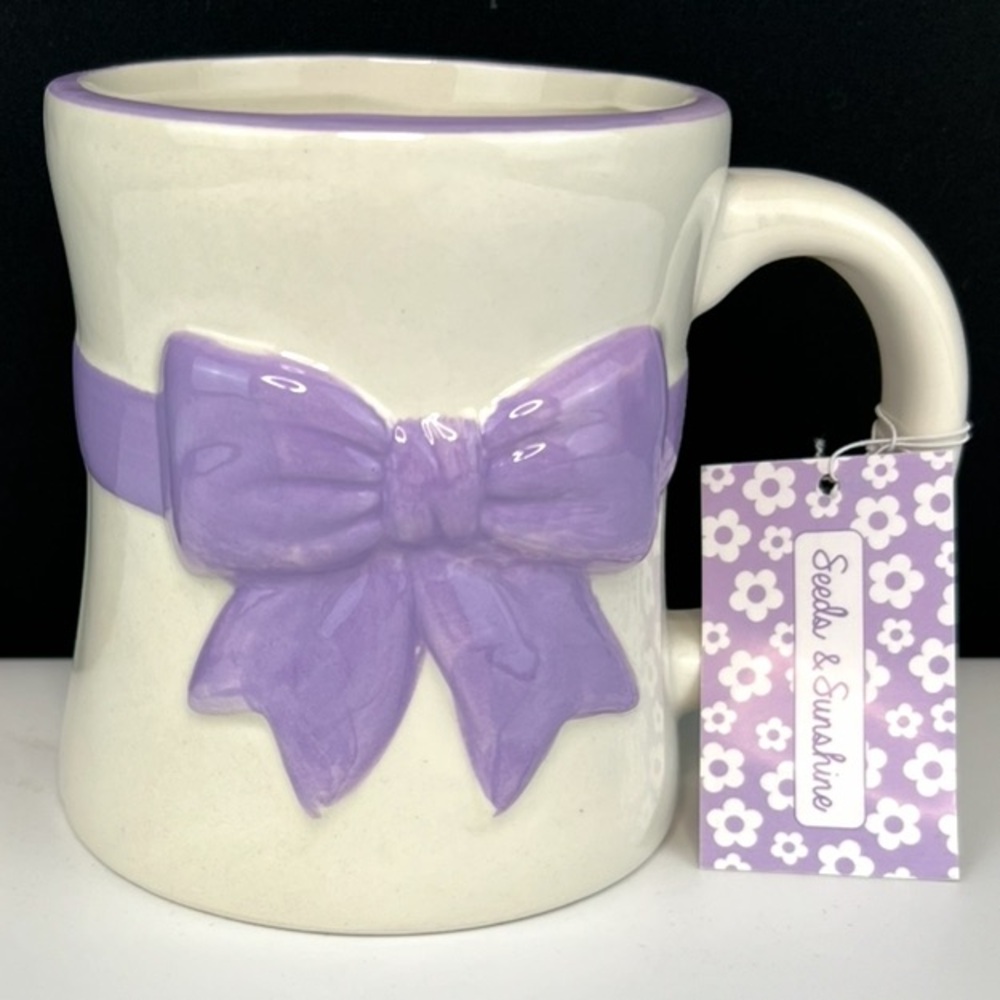 Seeds & Sunshine - 3/$48 - ‘Bow - Purple’ Ceramic Mug. NWT